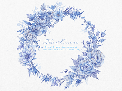 Blue and Essences - Watercolor Frame Floral Arrangement blue border clipart clipart bundle clipart set cute design digital art drawing elegant floral flower frame illustration painting watercolor