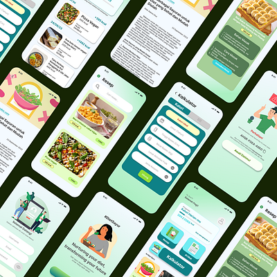 DIUR : Diet Sayur mobile UI Design baverage calories design figma food green prototype recipes ui ux vegan vegetable