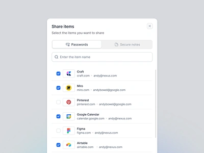 Share modals clean modal password product secure share simple ui ux white