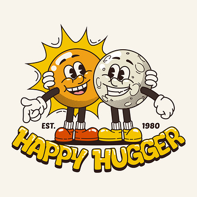 Happy Hugger Retro Vintage Logo artwork branding cartoon cartoon logo custom logo design graphic design illustration logo logo design mascot cartoon mascot logo retro cartoon retro design retro logo typography vector vector logo vintage design vintage logo