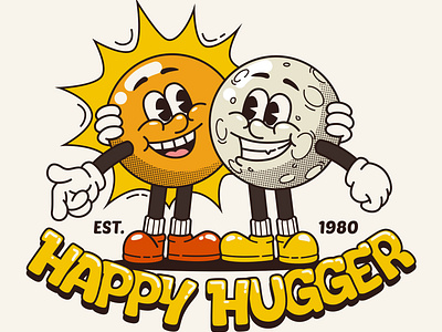 Happy Hugger Retro Vintage Logo artwork branding cartoon cartoon logo custom logo design graphic design illustration logo logo design mascot cartoon mascot logo retro cartoon retro design retro logo typography vector vector logo vintage design vintage logo