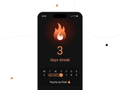 Daily Streak - Ui design app app design clean ui daily streak dark dark app dark mode design fire interface design mobile design product product design streak ui ui design ux ux design