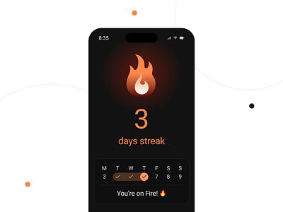 Daily Streak - Ui design app app design clean ui daily streak dark dark app dark mode design fire interface design mobile design product product design streak ui ui design ux ux design