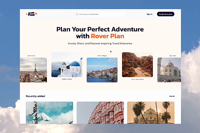 RoverPlan 🏝 Homepage v.2 itineraryplanner mobileappdesign travelapp traveldesign travelexperience travelguide travelillustration travelinspiration travelinterface travelplanner travelplanning travelui travelux travelwebsite tripplanner uiux vacationplanner