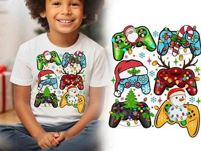 Christmas Gaming Controller T Shirt Kids 3d animation app branding design graphic design illustration logo motion graphics typography ui ux vector