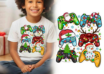 Christmas Gaming Controller T Shirt Kids 3d animation app branding design graphic design illustration logo motion graphics typography ui ux vector