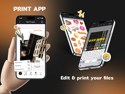 Photo Printer mobile app adobe photoshop design editor figma ios mobile app photo printer print app stickers text uiux