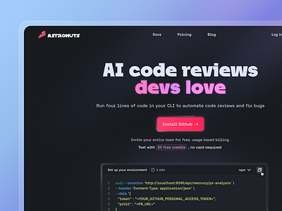 🚀 Astronuts.io – AI code assistant website design ai bento grid clean code block code review dark dark mode design dev tools developer devs github gradient minimal ui uiux web web design website website design