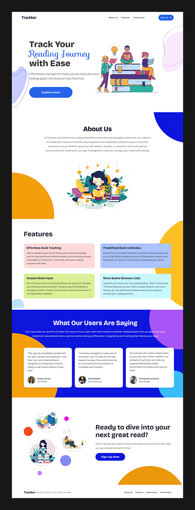 Landing page design for a book app - Trackker bookapp product design ui uiux ux