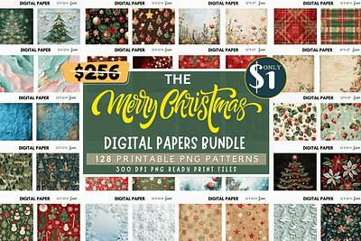 Merry Christmas Digital Paper Bundle 3d animation app branding design graphic design illustration logo motion graphics typography ui ux vector