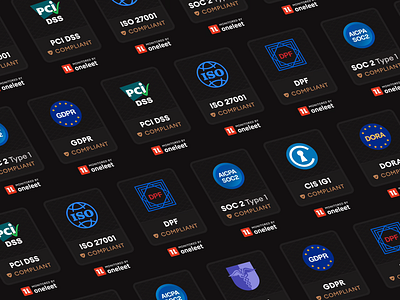 Compliance Badges - Security & Data Privacy Frameworks badges branding cards compliance figma illustraion iso minimal monitoring oneleet saas seals security soc2