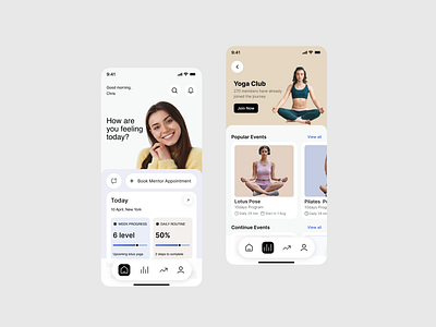 Yoga & Fitness Tracker App: Your Wellness Journey Simplified activitytracker calmingdesign fitnessapp fitnessjourney fitnessmotivation healthandwellness holistichealth meditationapp uiuxdesign userexperience workoutapp yogaapp yogacommunity