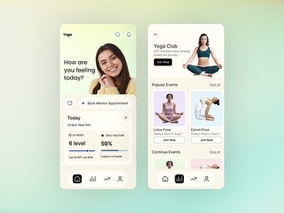 Yoga & Fitness Tracker App: Your Wellness Journey Simplified activitytracker calmingdesign fitnessapp fitnessjourney fitnessmotivation healthandwellness holistichealth meditationapp uiuxdesign userexperience workoutapp yogaapp yogacommunity