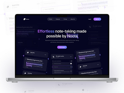 Noota Landing Page - Hero Section landing page note app notes reminders ui uiux ux web web design