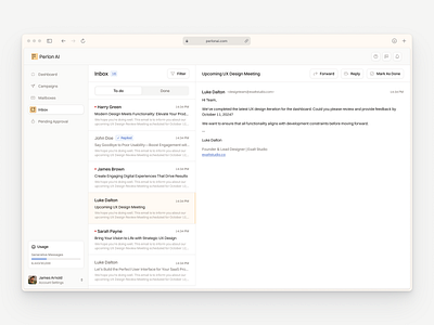 PerlonAI - Inbox (SaaS) ai sales dashboard email email ui inbox messaging ui perlonai product design saas ui ui designer ux ux design