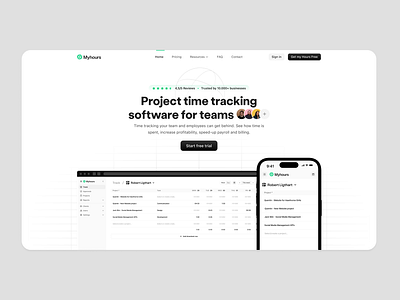 Myhours.com - Website Redesign budget clockify myhours project management redesign saas software teams time management timechamp tracking time web web design website white theme