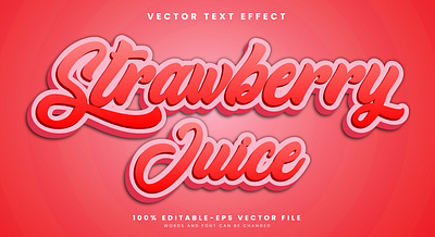 Strawberry Juice 3d editable text style Template delicious