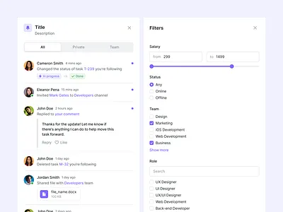 Made with Glow UI kit #9 — Flexible Side Panel component chaeckbox dashboard design system drawer filter glow ui notifications side panel sidepanel slider tabs ui kit