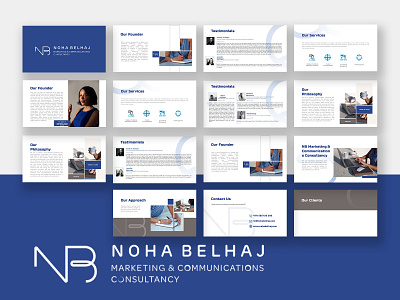 Business Profile Design for Noha Belhaj business profile business proposal consultancy consultancy brand consultancy presentation consultation deck digital marketing digital marketing presentation feminine graphic design investor deck marketing presentation minimal modern pitch deck presentation design