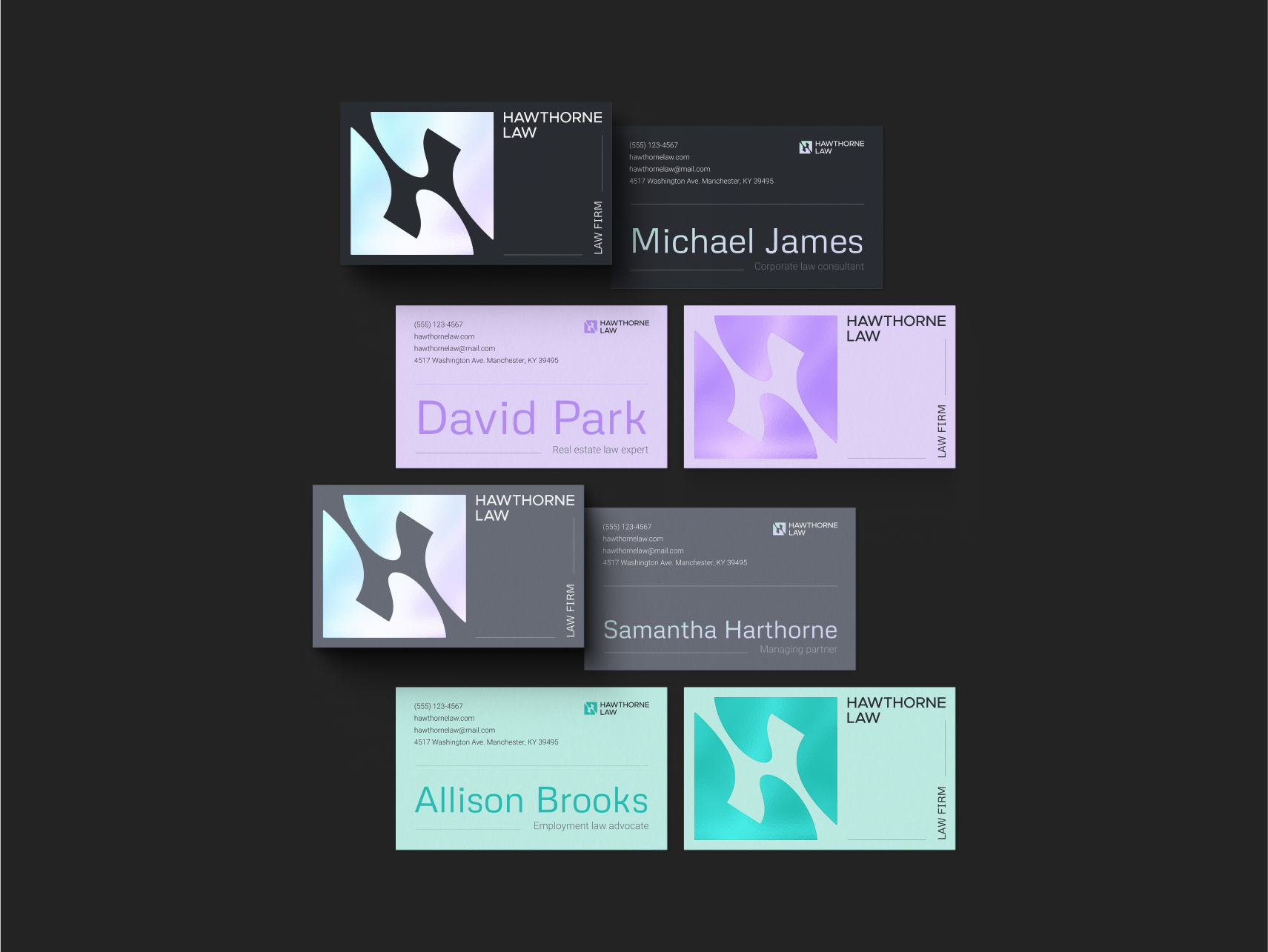 Hawthorne Law: Visual Identity System branding business card corporate branding editorial design graphic design law firm logo presentation social media stationery visual identity