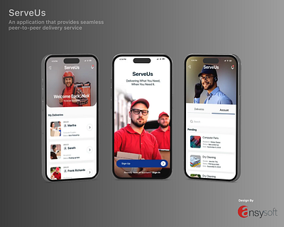 The app named "ServeUs" designed by Ansysoft. adobephotoshop connecting deliveryservice efficiently localdriver mobileappdevelopment peersupport quickly receiveitem remoteareas seamlessexperience service