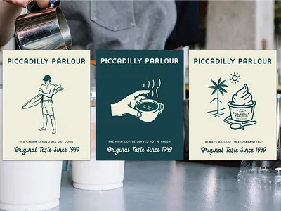 Piccadilly Parlour - Retro Ice Cream Cards branding graphic design ice cream illustration parlour retro sri lanka vector