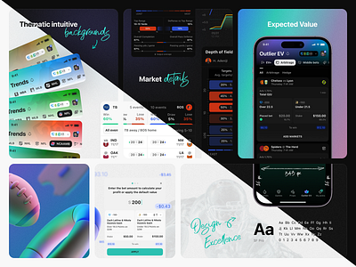 Outlier iOS: Overview app bento betting branding clean dark design graphic design identity interface ios light mobile motion neon outlier sports typography ui ux