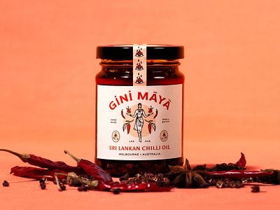 Gini Maya - Sri Lankan Chilli Oil Packaging brand concept branding chilli oil graphic design hot sauce illustration jar packaging packaging design spices sri lanka