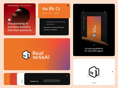 RealwiseAI - Ai coaching for Real Estate Agent - Visual Identity agent ai artificial intelegent bento grid brand branding branding guideline coaching design graphic design identity illustration logo marketing orange real estate ui vector visual identity yellow