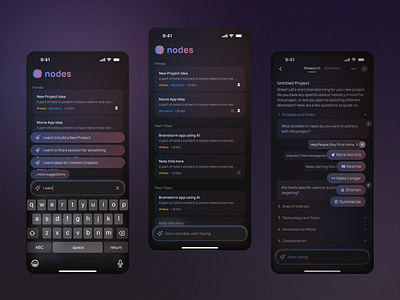 Brainstorming App- working in progress ai chatgpt claude dark glassmorphism intelligence ios