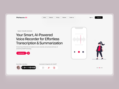 Notaura AI - Voice Transcription and Summerization airecorder branding chatgpt figmadesign notauraai productivitytools seamlessintegration transcriptiontool uidesign uiux voicerecorder