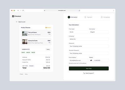 Checkout - Workspace Platform B2B SaaS add to cart admin b2b b2c booking cart checkout component coworking dashboard design saas ui ux web workspace