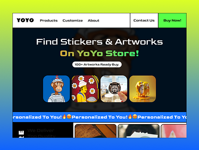 YoYo Store - Vibrant E-commerce UI for Stickers & Artworks app branding bytebigboss design ecommerce hero imaginecorex landing landing page modern nethmina nethmina sandaruwan nft stickers ui ux vector web website yoyo