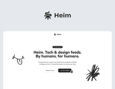 Heim. tech & design news grayscale prototype ui wip