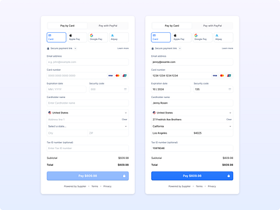 Payment Methods [Filled vs. Empty State] bank details card checkout customize payment form digital payment options empty state filled online payment forms online payment methods payment payment design payment form payment form template payment forms payment methods payment options payment page payment systems paypal peyments