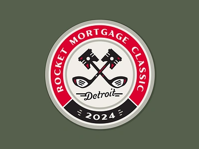 Rocket Mortgage Classic Patch Logo automotive branding circular engine event garage golf hat identity illustration lettering logo logo design logos patch pga piston pistons retro sporrts