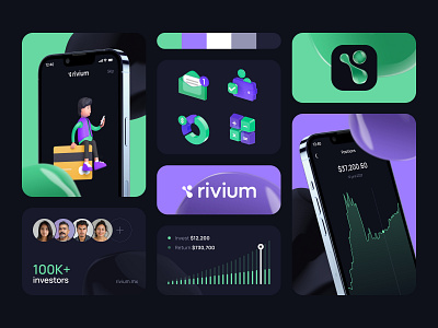 Rivium Finance App 3d app app design bento bento grid bentogrids branding clean design finance illustration interface investment minimalism mobile ui mvp ui uiux ux