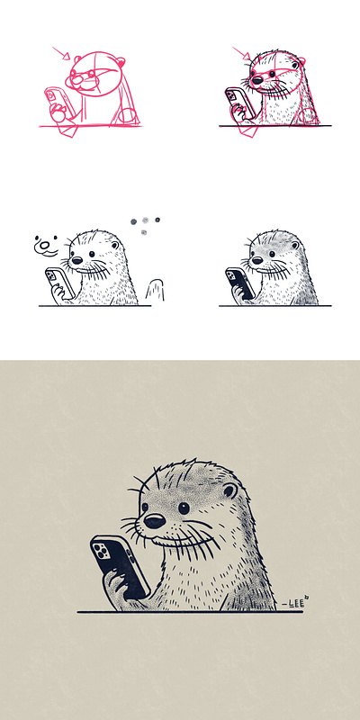 Character design: Online Otter animal brushes character design concept art illustration procreate vintage