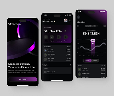 WiseWallet - Mobile Fintech Application app design banking banking application design finance app finance application fintech app fintech application ios mobile app mobile app design mobile application product design ui ui design uiux uiux design ux