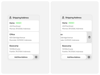 Shipping Address 📦 action address button card clean commerce component dashboard design dropdown element icon interface list minimal modal saas shipping simple ui