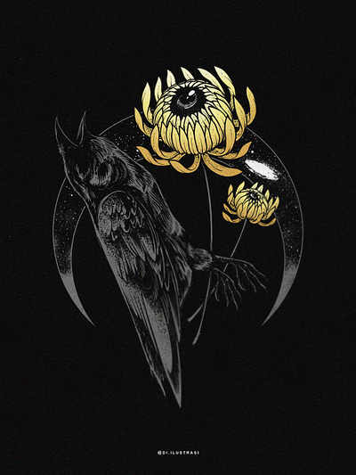 In Her Bloods - Crow and flower coveralbum darkart design designtshirt graphic design illustration merch