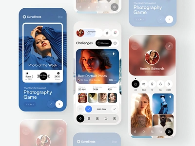 📸 Mobile design for photo community app | Hyperactive app app design blue blur colors creative design hyperactive ios mobile mobile app mobile design nav bar photo photo community product design ui ux web design white