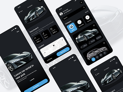 Luxury Car Rental App UI Design bmw car rental app carbookingapp darktheme luxuryappdesign mobileapp ui uidesign uxdesign