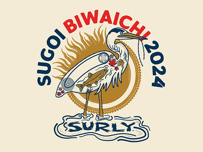 Surly Sugoi Biwaichi Tee adobe bicycle cycling digital illustration drawing heron illustration trout wildlife