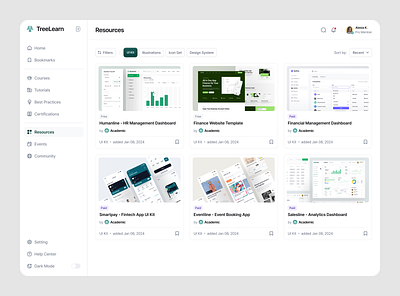 Dashboard SaaS Academy - Resource List academy course dashboard saas ui uiux web design