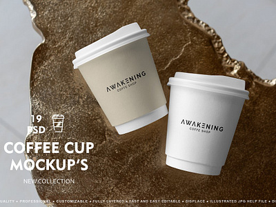 Coffee Cup Mockup Set beverage brand branding breakfast business card cafe cappuccino coffee cup mockup set coffeeshop drink identity latte paper cup postcard restaurant take away tea