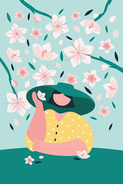 Cherry blossom (portrait) cherry bloom portrait vector illustration