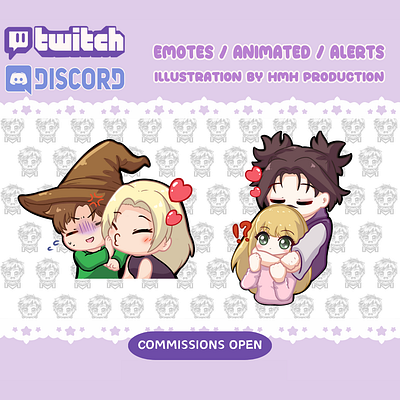 cute chibi couple emotes art assets bonus chibi choso commissions couple cute emotes free idea illustration jjk model stickers streamers twitch emotes vtuber yuki