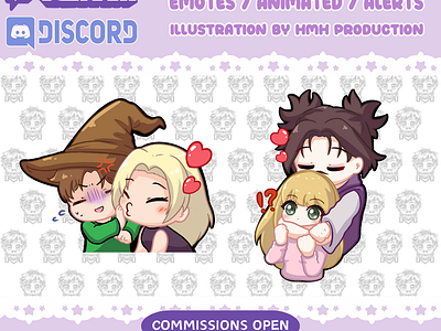 cute chibi couple emotes art assets bonus chibi choso commissions couple cute emotes free idea illustration jjk model stickers streamers twitch emotes vtuber yuki