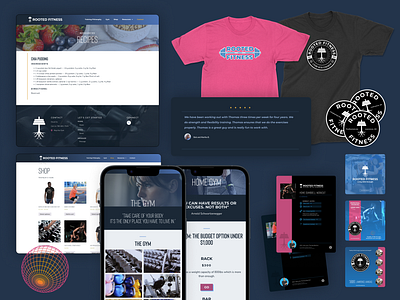 The Rooted branding blue brand design branding brochure digital identity mobile navy pink social media stickers tshirt website wordpress